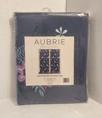 NEW Aubrie Home Accents Navy Unicorn 2 Panels Curtains Pair 40'' x 84''