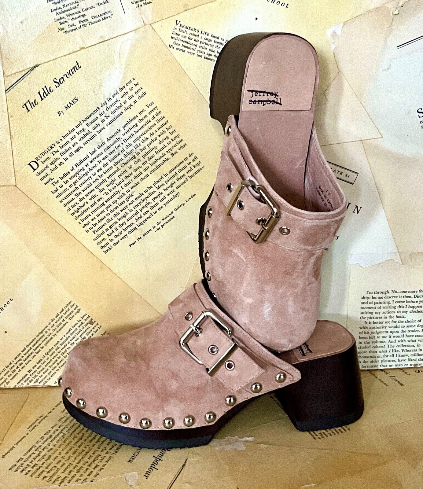 

Сабо Free People Jeffrey Campbell Brea с пряжкой Светло-коричневые замшевые коричневые деревянные основания 7,5 НОВИНКА, Коричневый, clog