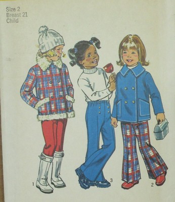 VINTAGE SIMPLICITY CHILD BELL-BOTTOM PATTERN 6638 MAKE 3 PIECES SIZE 2 BREST 21''