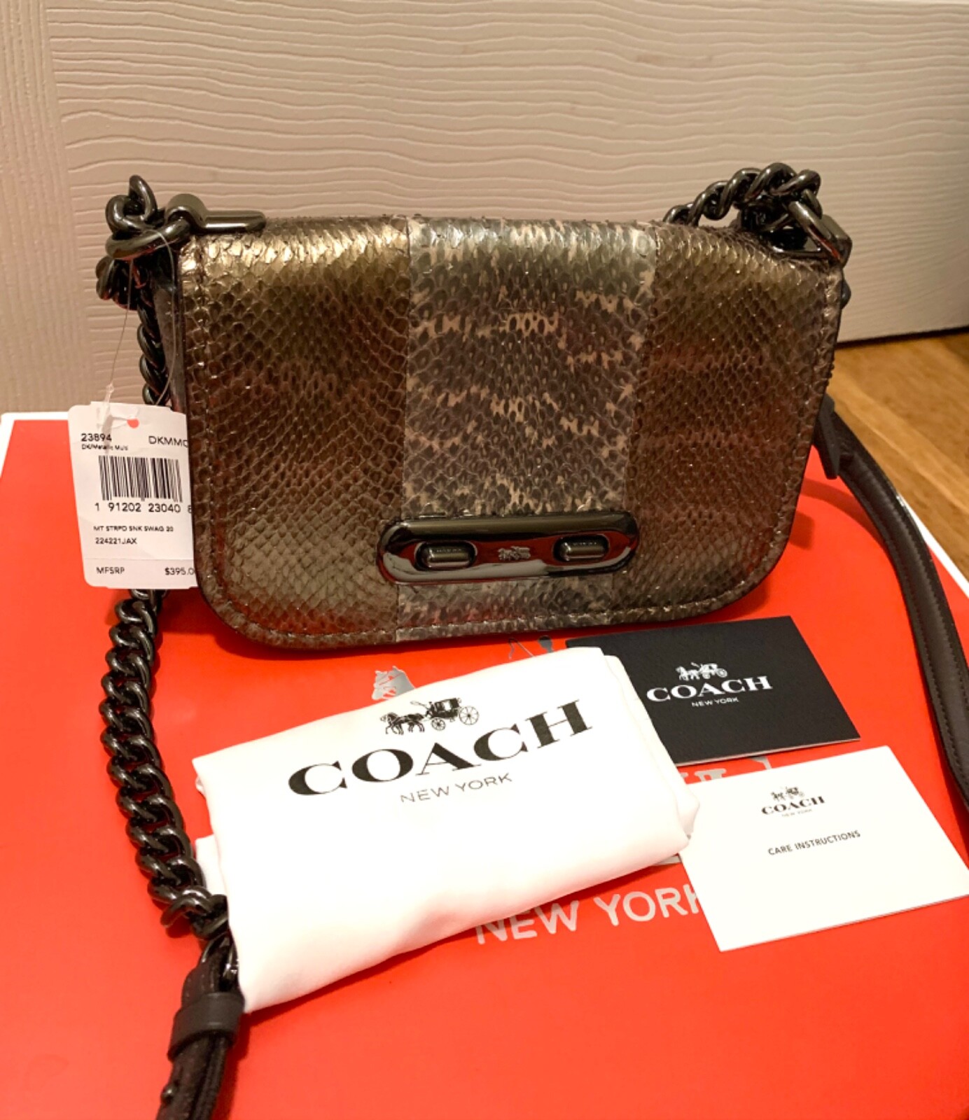 NWT COACH SWAGGER 20 METALLIC STRIPED MIXED SNAKESKIN NWT COACH SWAGGER 20 METALLIC STRIPED MIXED SNAKESKIN