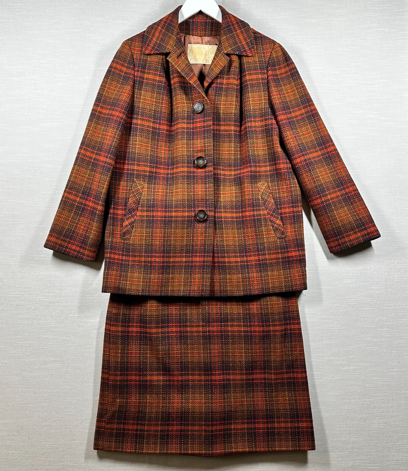 Vintage 60s Pendleton Board Shirt Mens L Red Green Plaid