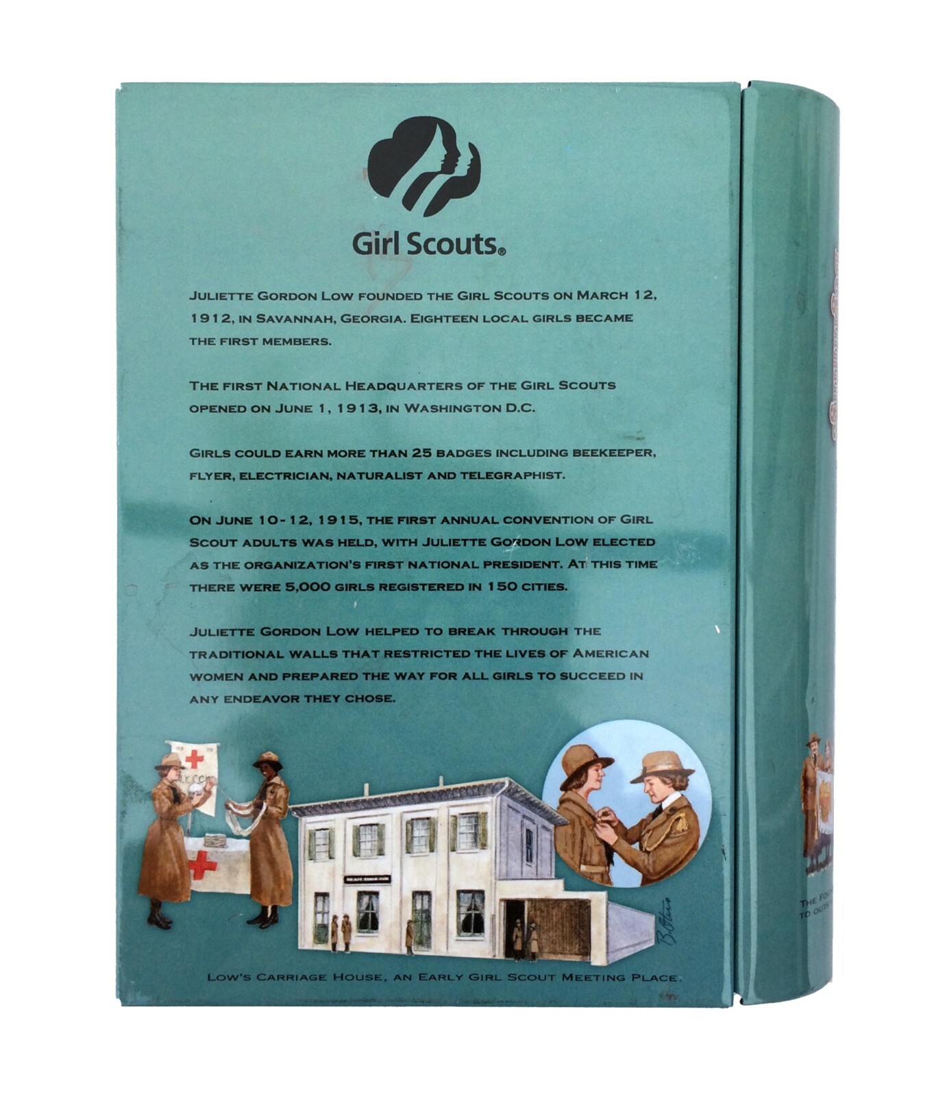 Girl Scout Beginnings Tin Book Container Juliette Low Commemorative Box