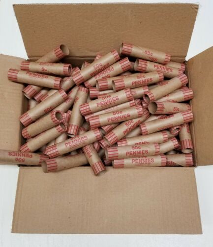 72 Rolls Preformed PENNY Coin Wrappers Paper Tubes For Pennies (Holds 50 cents)