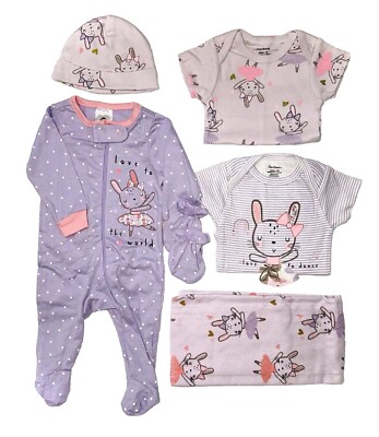 Baby Girl Clothes Layette Outfit Sleeper Pants Gerber 6-piece Set Size Newborn