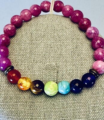 Natural Stone 7Chakra Crystal Bead Bracelet Healing Balance Anti-Anxiety Unisex
