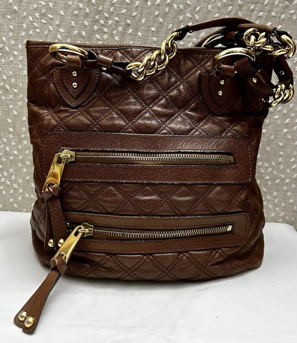 MARC JACOBS QUILTED BROWN LEATHER DOUBLE ZIPPER CHAIN STRAP