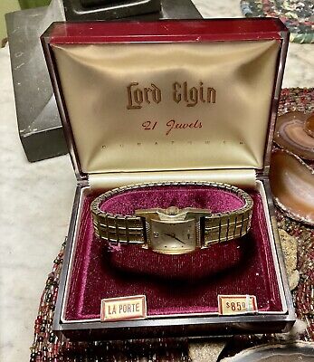 Minty LORD ELGIN   21 Jewel men's wrist watch w BOX- Runs