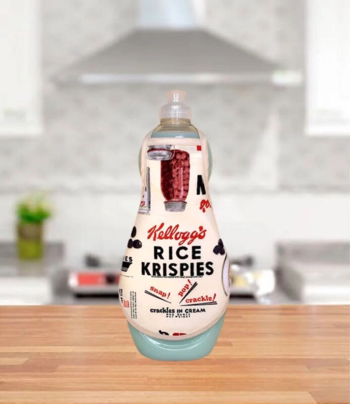 Rice Krispies Cereal Retro Kelloggs Kitchen Dish Soap Bottle Apron fit 25 oz