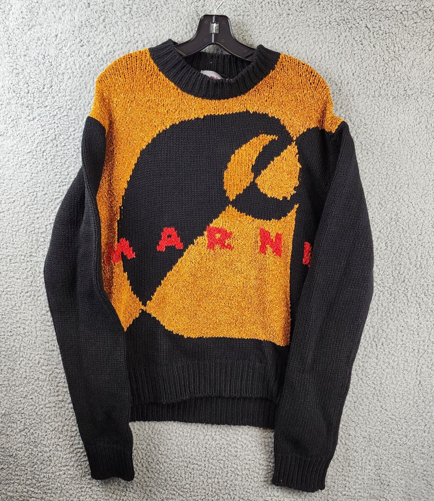 Pre-owned Marni X Carhartt Logo Intarsia Sweater Men's 48 Black/gold Wool-blend Longsleeve