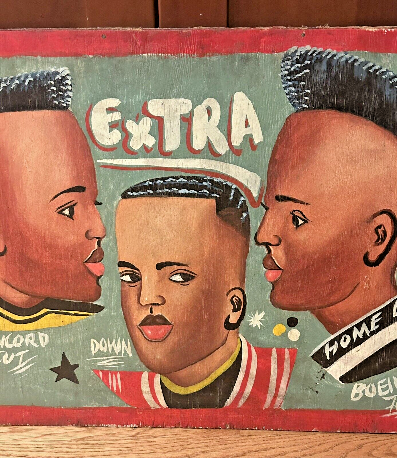Hand-Painted Barbershop Sign from Ghana, Africa Outsider/Naive/Folk Art  Vintage