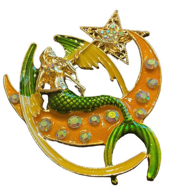 FANTASY MERMAN BROOCH MOON & STAR