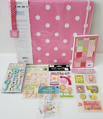 NEW Colorblok Polka Dot Scrapbook, Baby Girl 4.5x6.5 Paper Pack, 5 Embellishment