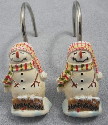 Blonder Home Expressions I Love Winter 12 Primitive Snowman Shower Curtain Hooks