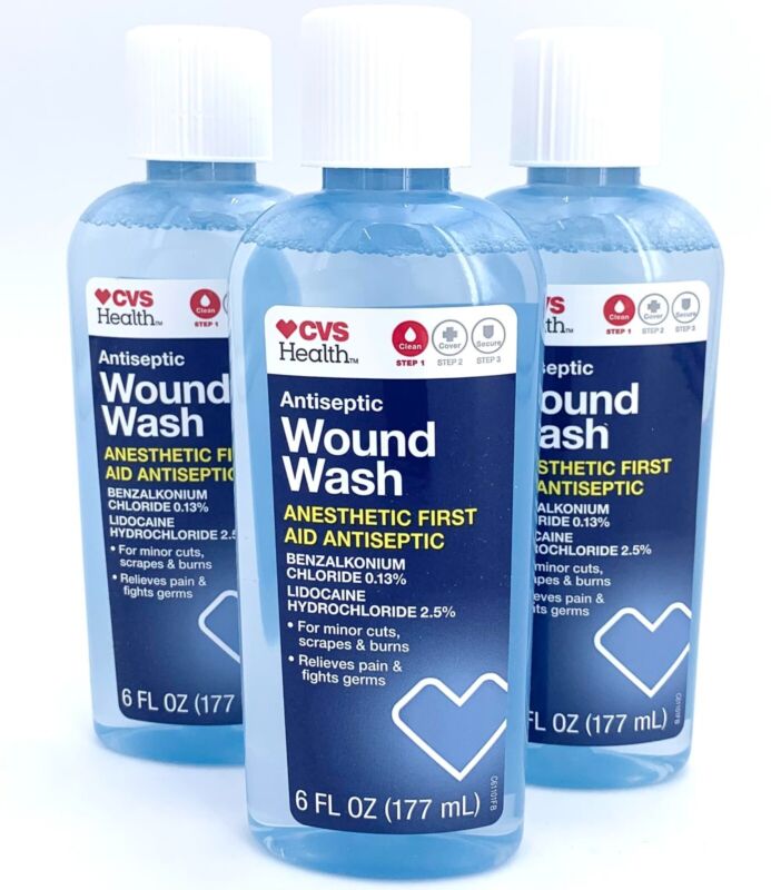 CVS Antiseptic Wound Wash for Cuts and Burns 6oz (Lot of 3) EXP 09/24