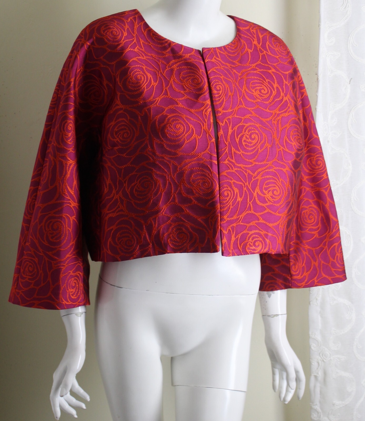 NWT Natori Sz XL 14 Pink Red Damask Rose Bolero Croppe Dress