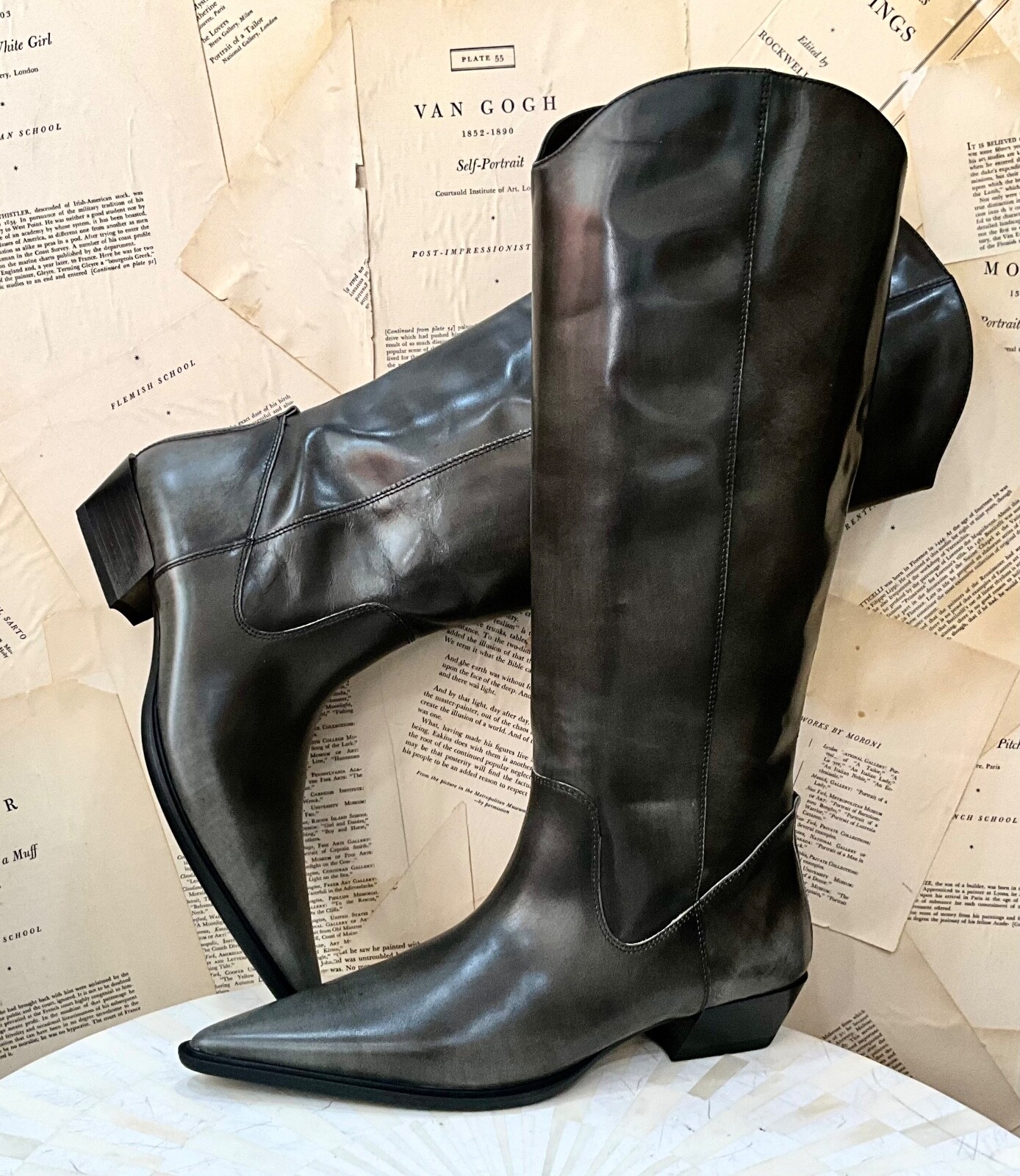 Высокие ковбойские ботинки Free People Vagabond Cassie из блестящей кожи серого оттенка 40/10 НОВЫЕ