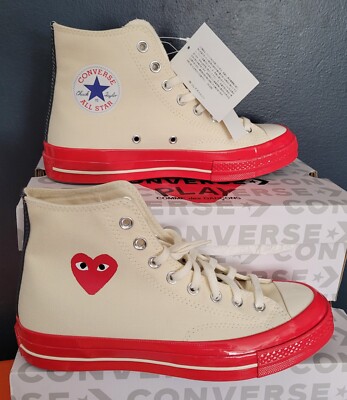 NEW CONVERSE x COMME DES GARCONS PLAY CHUCK 70 HI ''EGRET RED MIDSOLE'' US MEN 10