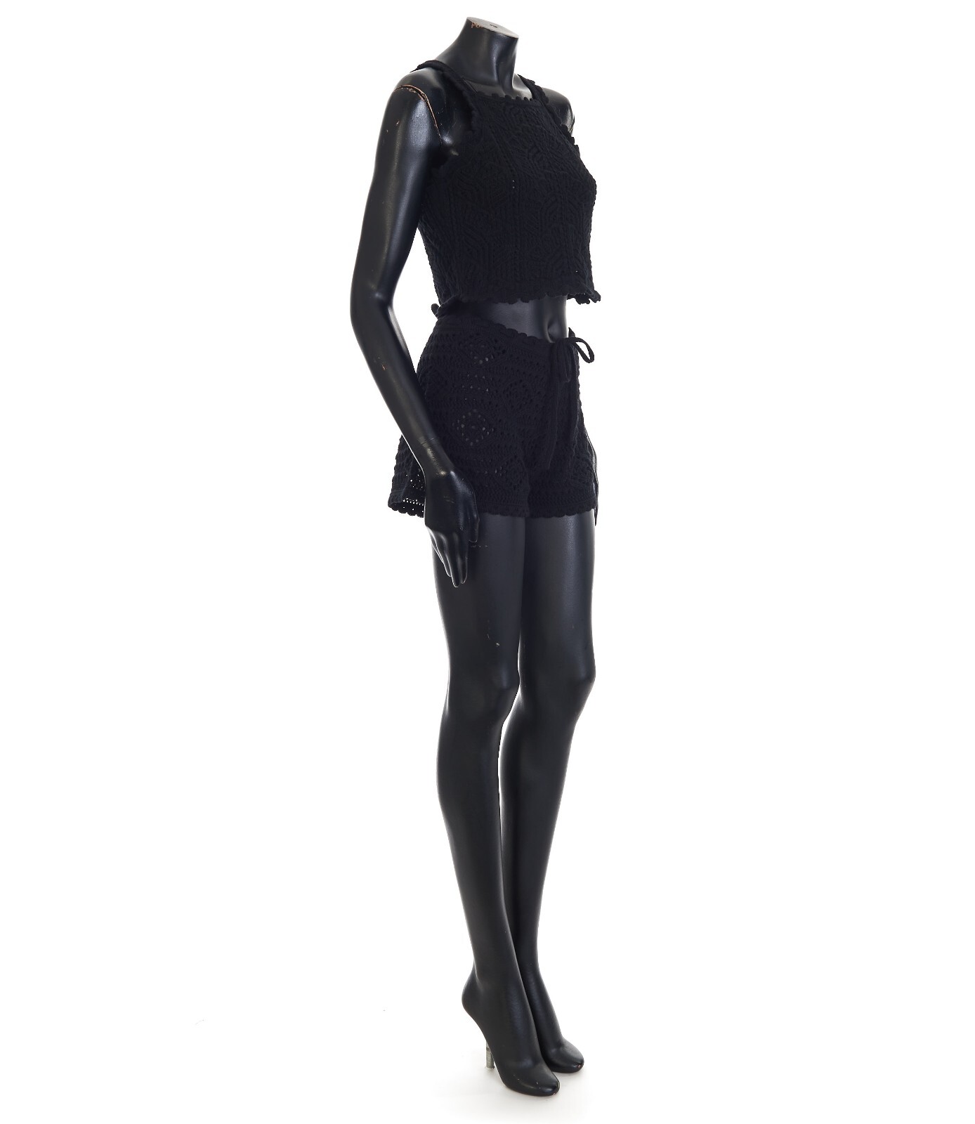 Pre-owned Saint Laurent 865$ Black Wool Cropped Crochet Top