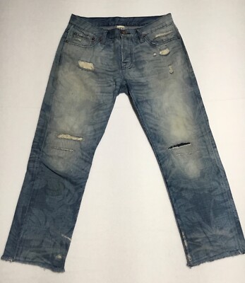 NSF Straight Slouch Women s Jeans sz 26 Distressed Crop Raw Hem Button Fly