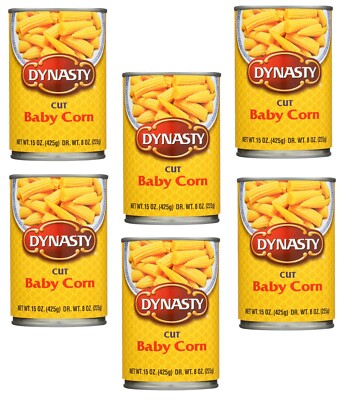 Dynasty Baby Corn - 6 Pack, 15 Oz Cans - Premium Cut, Ready to Eat - Low-Calorie
