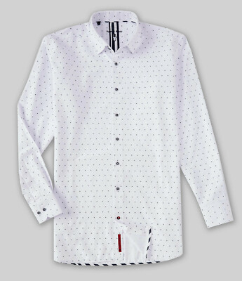Luchiano Visconti White with Blue Floral Long Sleeve Shirt Size S.