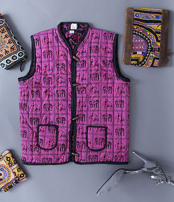 Indian Reversible Quilted Elephant Print Pink Cotton Jacket