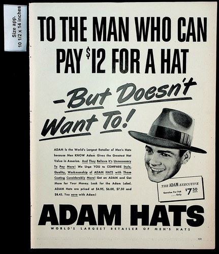 帽子 50s Vintage ADAM Deluxe hat 1/4 58cm 帽子 50s Vintage ADAM Deluxe hat 1/4 58cm Vintage Adam Hat