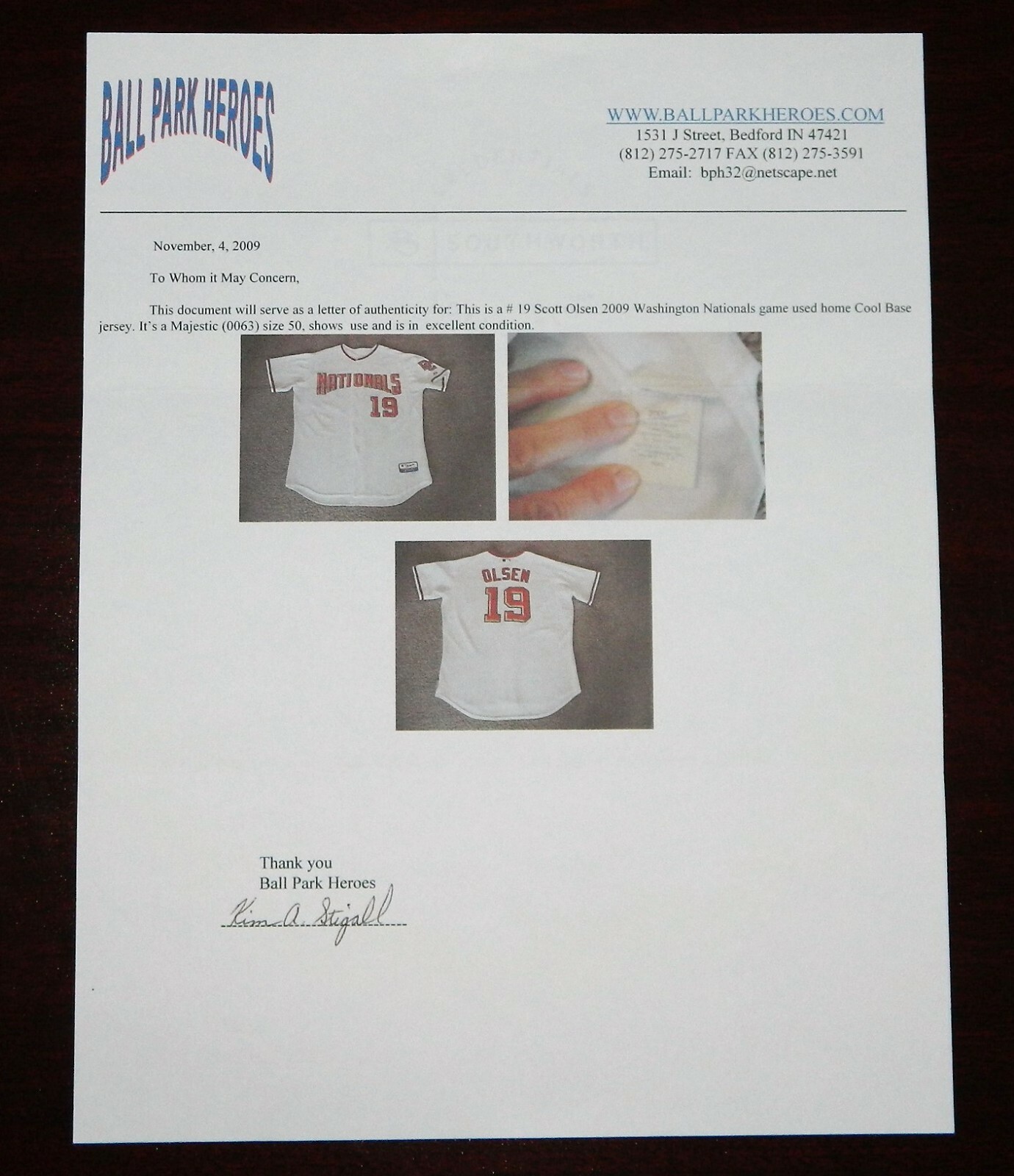 2009 Scott Olsen Game Worn Washington Nationals Home Jersey #19 - Majestic