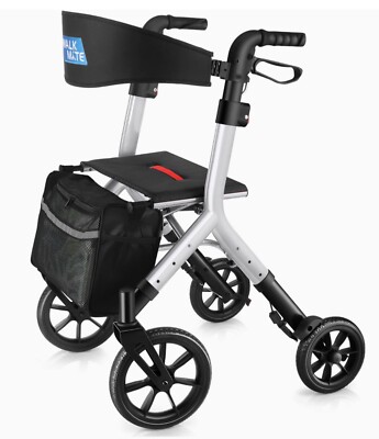NEW Walk Mate Pro Rollator Walker w/Wide Seat & Backrest All-Terrain 300 Lbs 