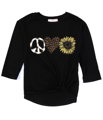 Moa Moa Big Girls Long-Sleeve Sunflower Graphic Tee Size M Black