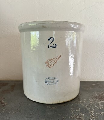 Vintage Original Red Wing Stoneware Pottery 2 Gallon Crock Small Wing Logo Nice!