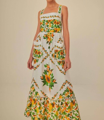 Pre-owned Farm Rio Off-white Papaya Salad Scarf Lenzing™ Ecovero™ Euroflax™ Maxi