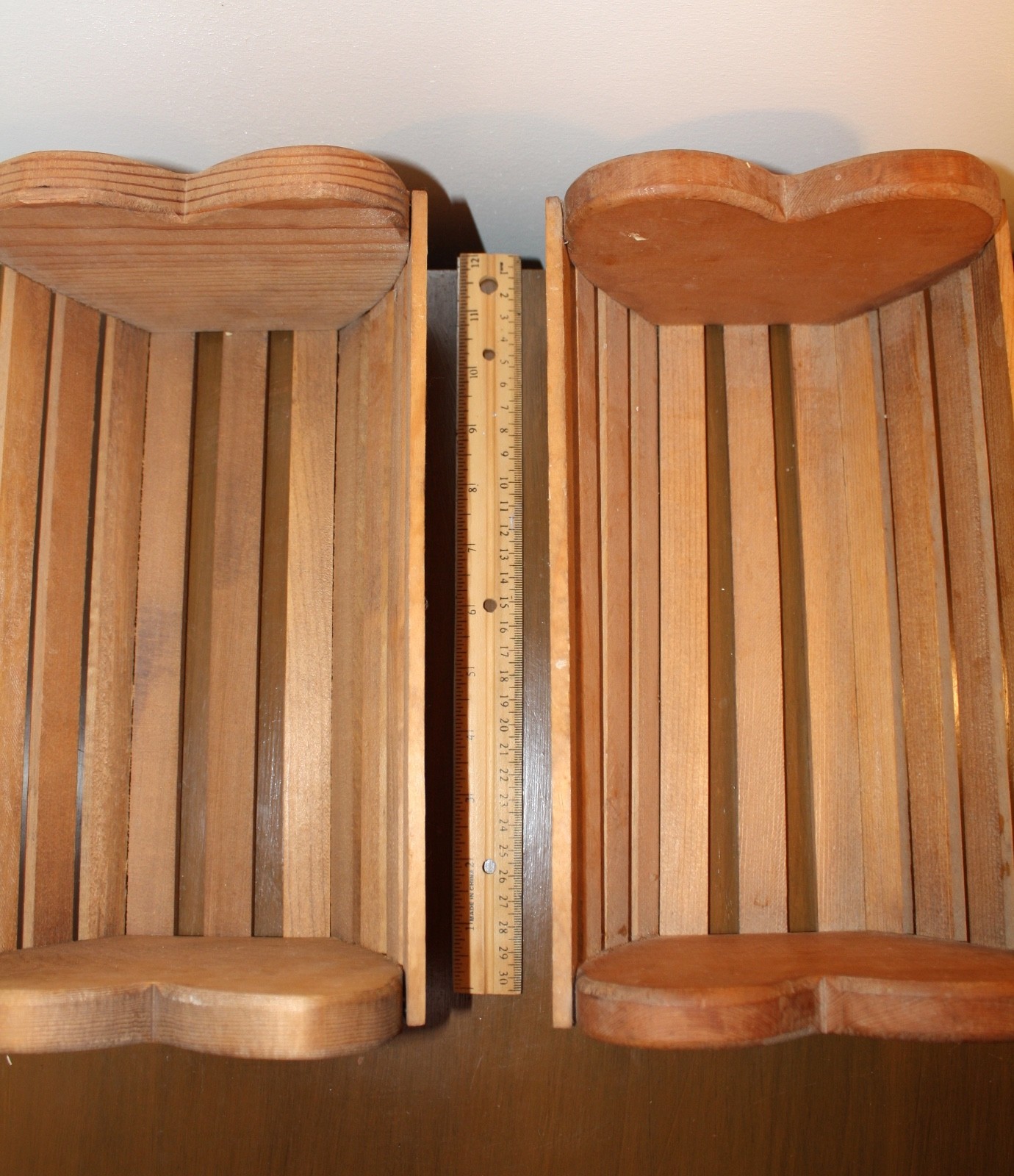 Vintage Hard Wood Heart Shape Basket Slats Crate Style Valentine Deco Set of Two