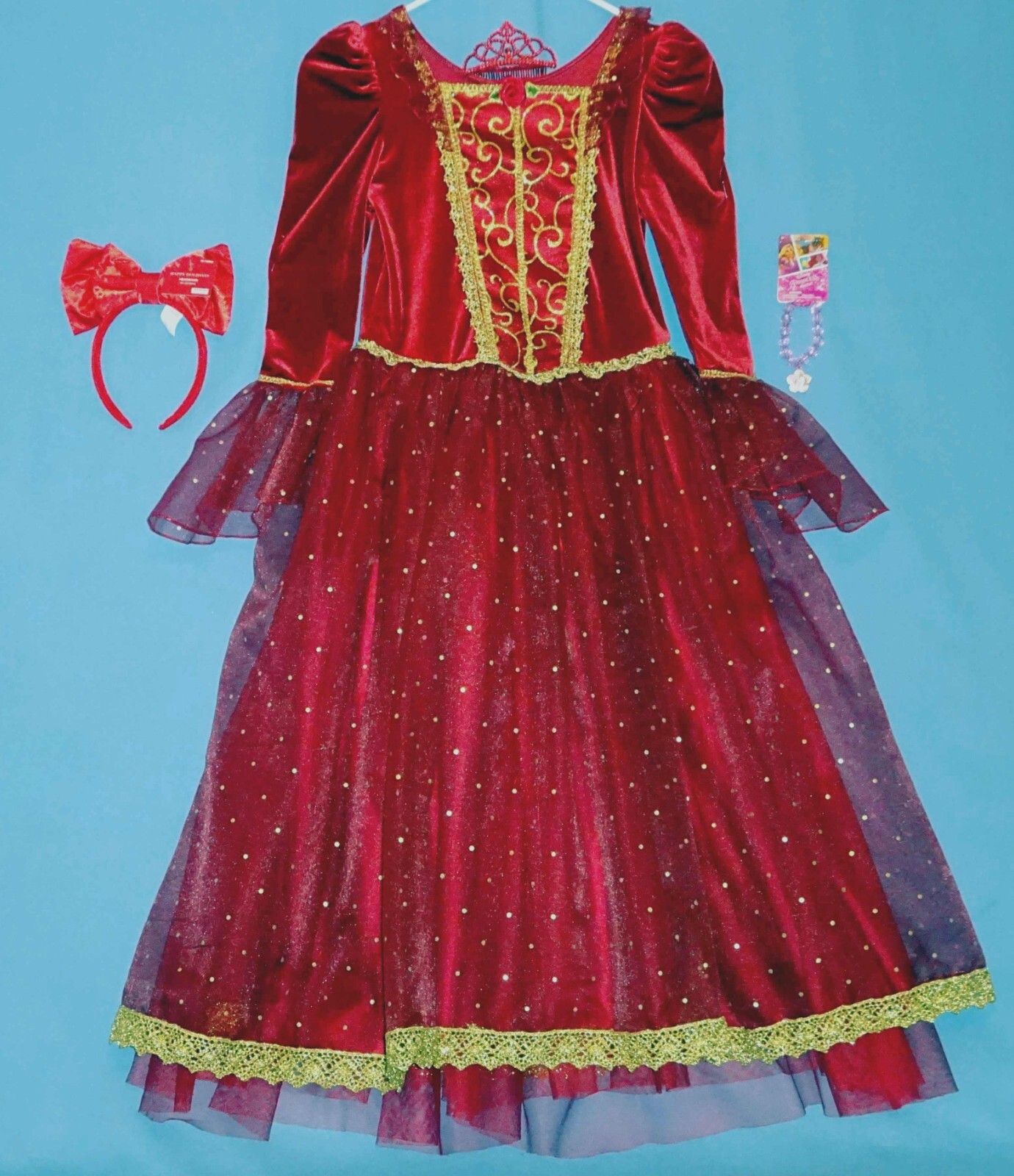 Petitebelle Häschen-Kostüm-Set Für Mädchen – 6-teilig Mit Rock, Handschuhen, Schleifchen & Puschelschwanz In Rot & Pailletten