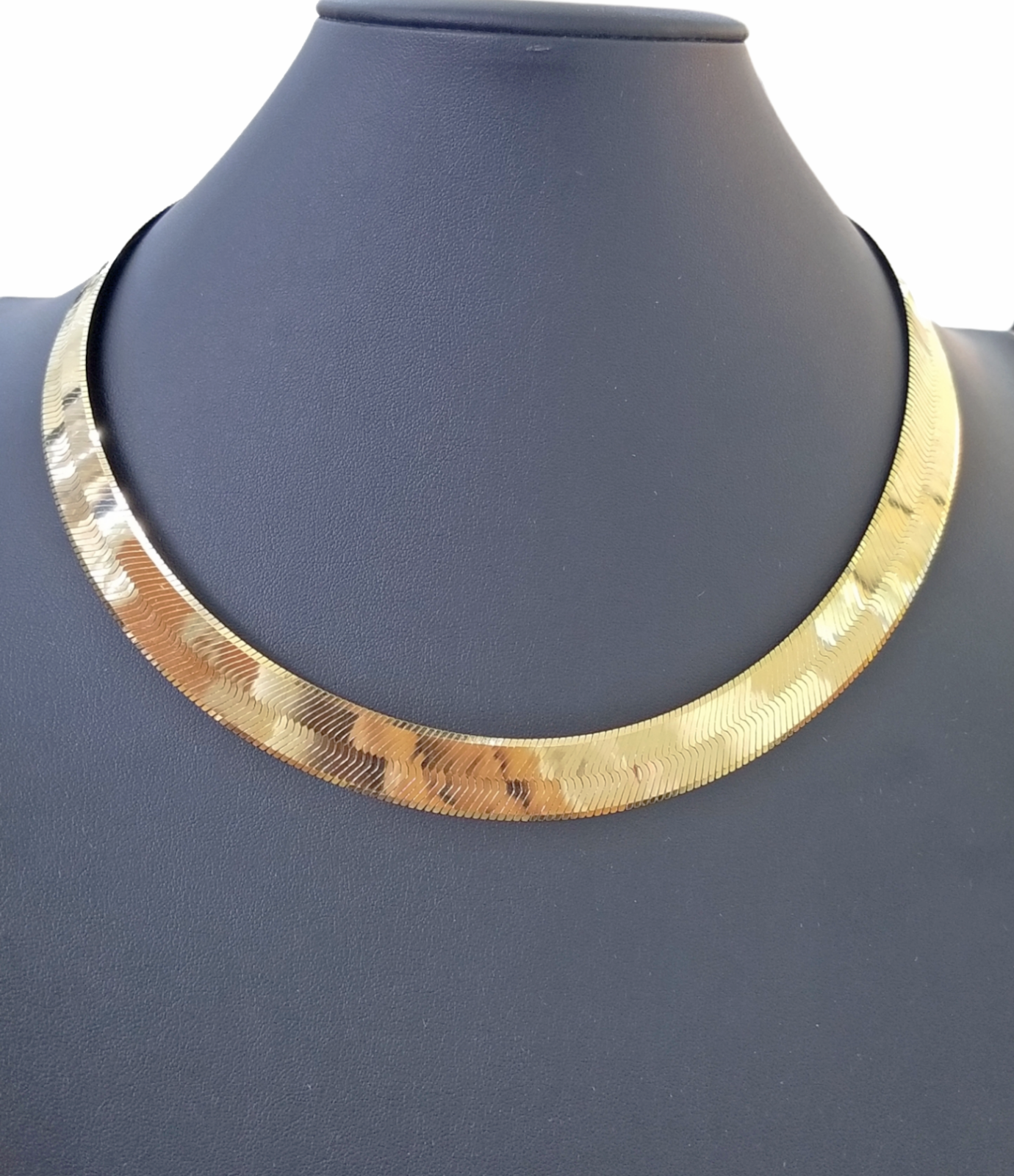 Real 10K 14mm Yellow Gold Herring Bone Chain Necklace 24