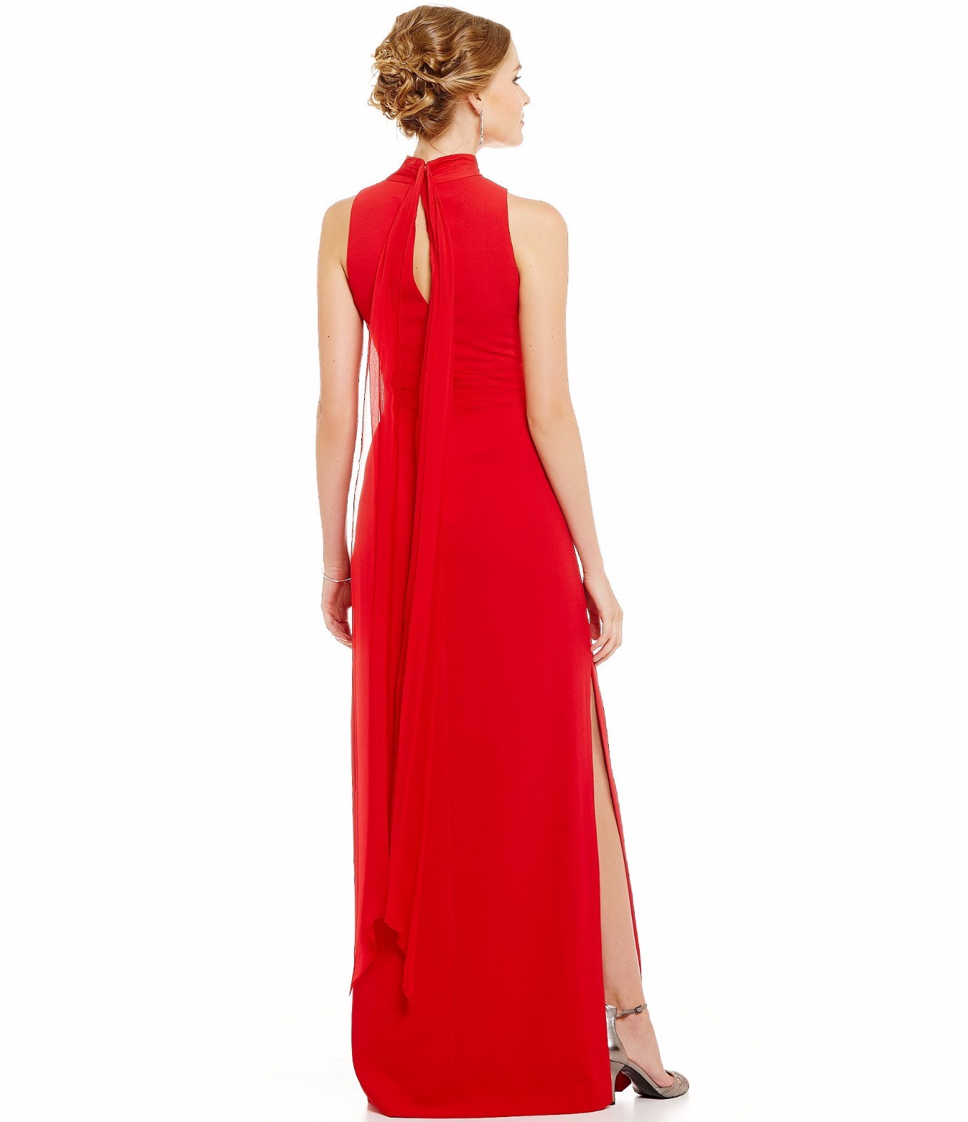 Pre-owned Aidan Mattox Garnet Red Chiffon High Neck Sleeveless Gown Size 2 8 $385