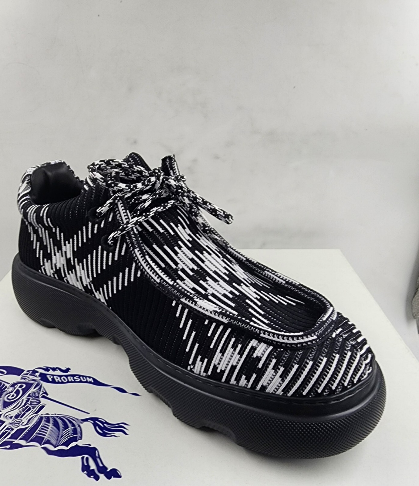 Burberry Creeper Check Woven Lace Up Shoes Men's 11US Black/White Round Toe - Picture 10 of 21