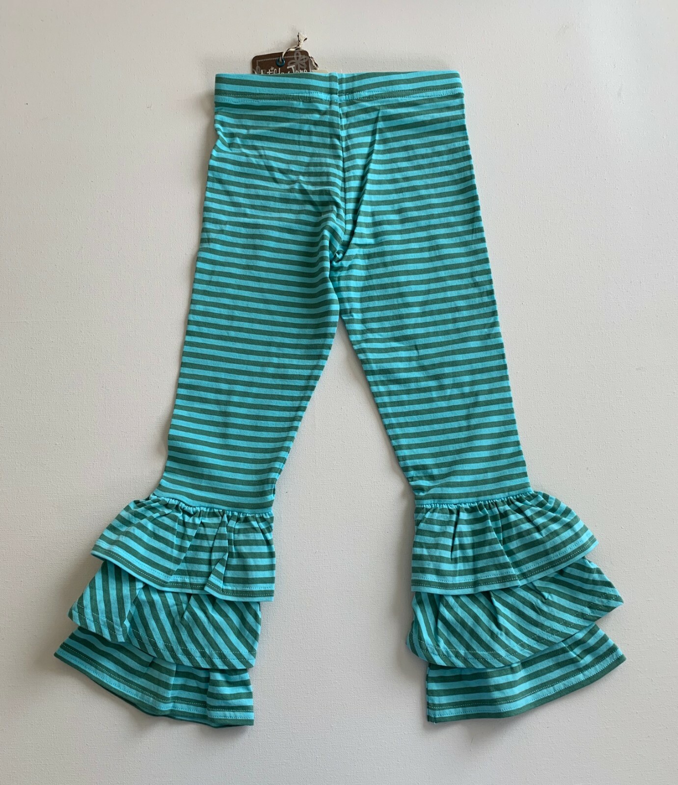 Matilda Jane Ruffle Leggings in Green Blue Striped Size 6 - NEW