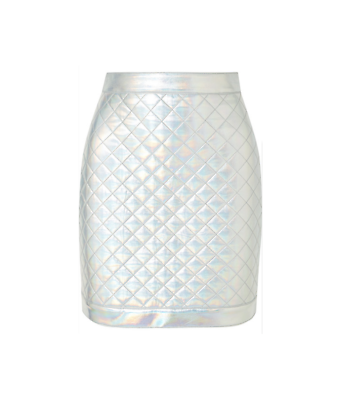 BALMAIN Iridescent Quilted Faux Leather Silver Mini Skirt Size 38