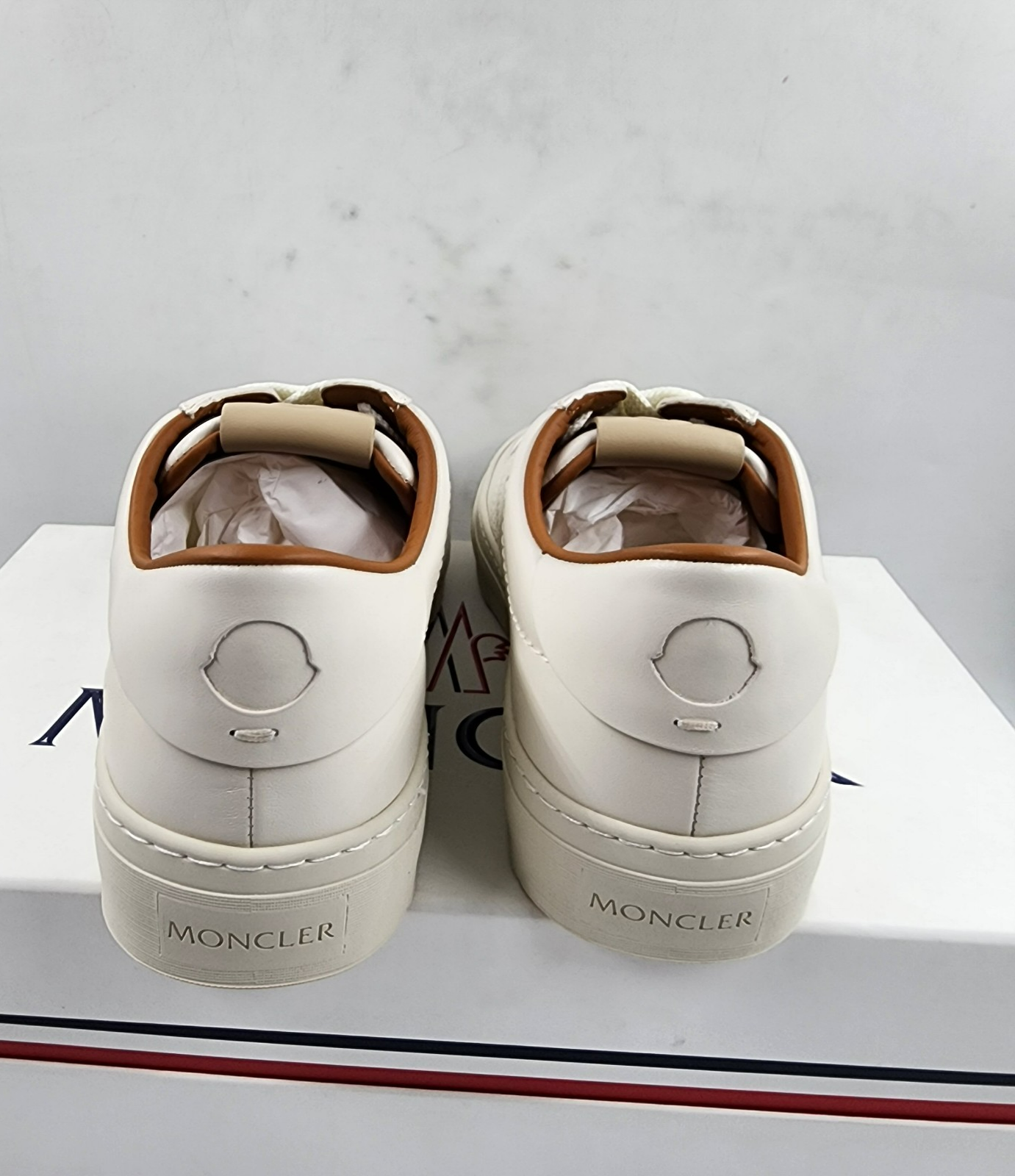 Moncler Monaco Club Low Top Leather Sneakers Men's 42/9US Cream White Lace Up - Picture 4 of 20