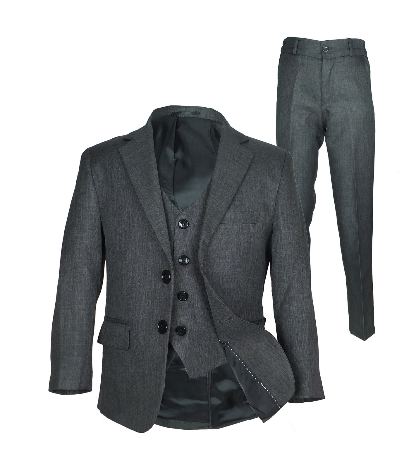Boys 5PC Formal Dark Grey Suit Italian Design Page Boy Wedding Suits Age 1 to 15