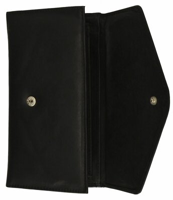 Womens Clutch Real Leather Ladies Black Wallet Checkbook Card ID Pen Bill Holder