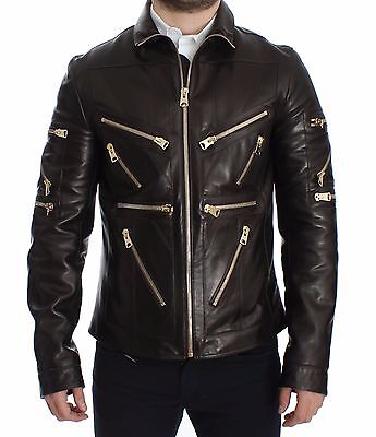Pre-owned Dolce & Gabbana Jacket Brown Lambskin Leather Zipper Coat Eu48/us38/ M Rrp $6400