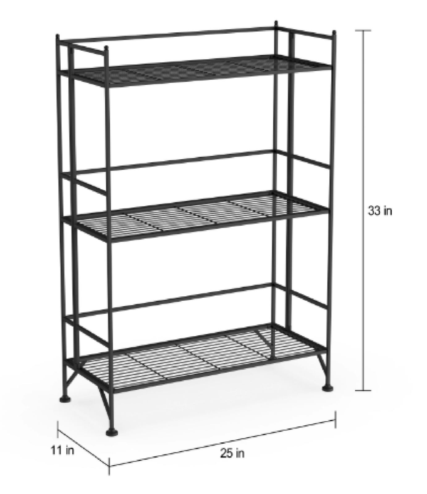 Industrial 3-tier Wide Folding Shelf - Black- Constructed of Durable Metal