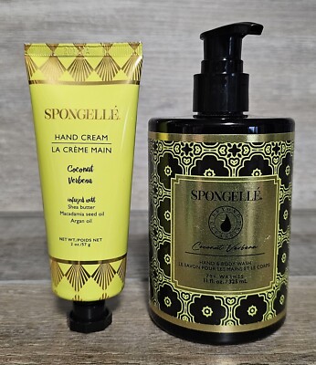 Set of 2 Spongelle Coconut Verbena Shea Butter Hand Cream & Hand Body Wash - NEW