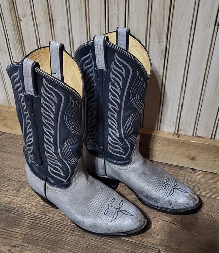 Vtg. Mens Tony Lama Gray/Blue 8056 Western Boots 9D | eBay