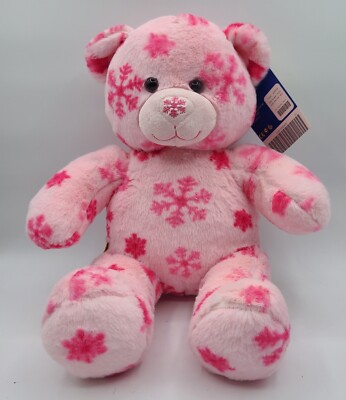 Build A Bear Pink Flurry Teddy Hugs Plush Stuffed Animal 16'' Toy 2012 Snowflakes
