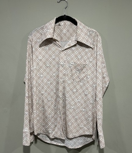 70’s cotton×nylon vintage shirt ビンテージ Vintage 70s Western Horse Button Down Shirt Men's Large Silk