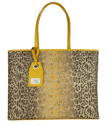 Pre-owned Cavalli Class Yellow Pvc Leopard Texture Handbag