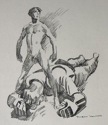 GINO FINETTI: DAVID UND GOLIATH ORIGINAL-LITHOGRAFIE 1914 BERLINER SEZESSION